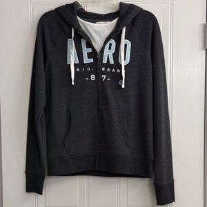 Aeropostale Gray and Light Teal Zip Hooded Sweatshirt Size S NWT